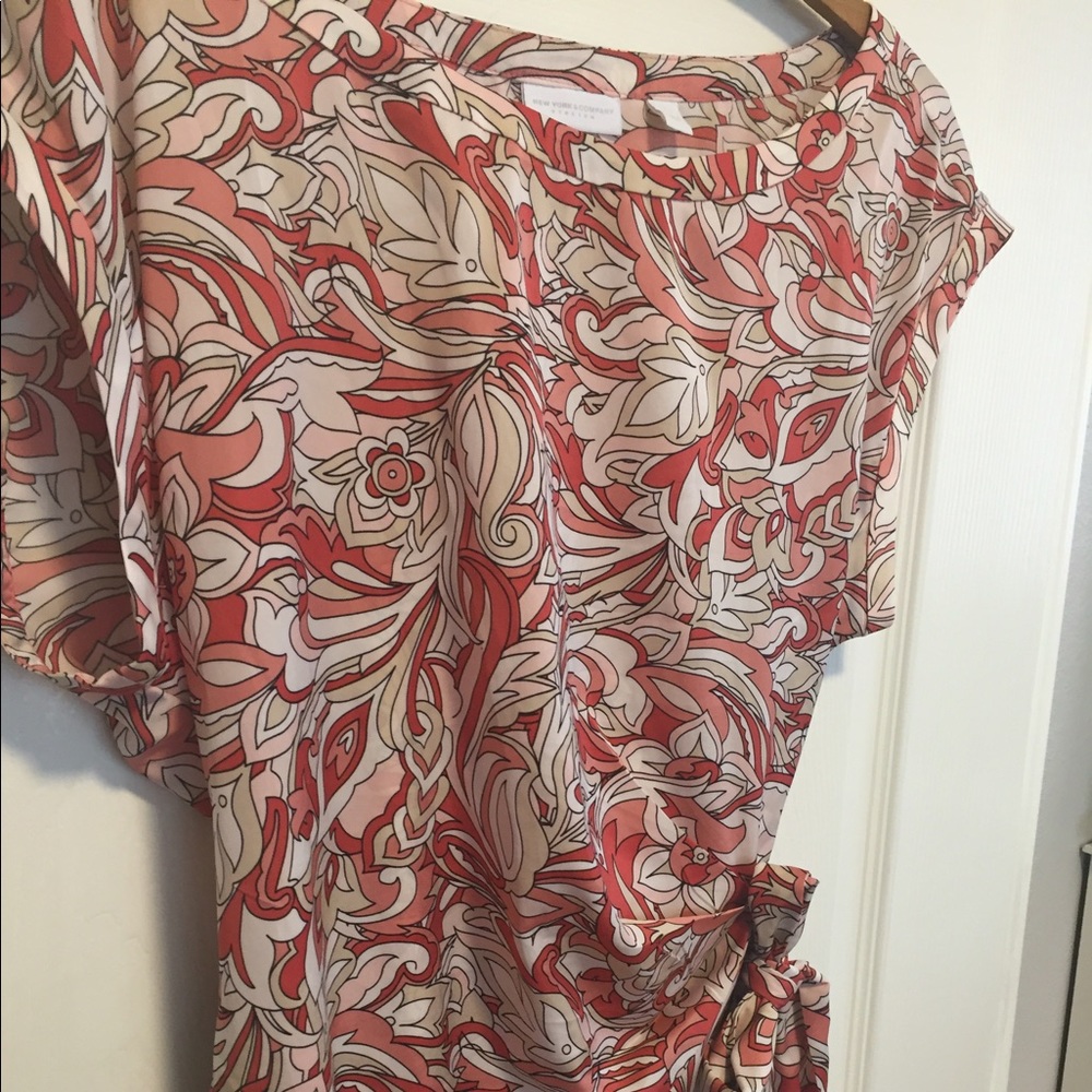 Coral & cream cinched side tie blouse